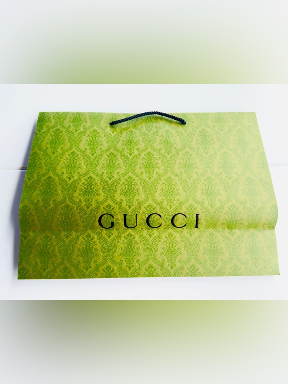 Gucci Authentic Paper Shopping Gift Bag Tote Green Damask Print Embossed 19x14 - Picture 5 of 11